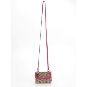 Coach Signature Canvas Penny Crossbody Wallet – Khaki & Pink Leather